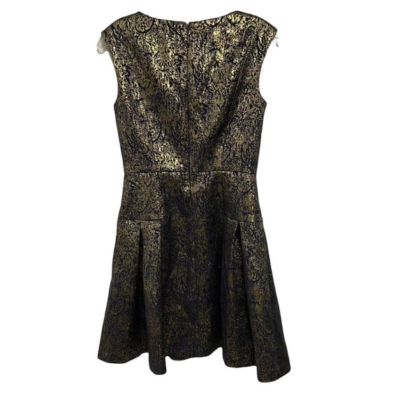 Aidan Mattox Size 2 Navy Gold Metallic Brocade Fit and Flare Cocktail Dr… - Picture 3 of 6